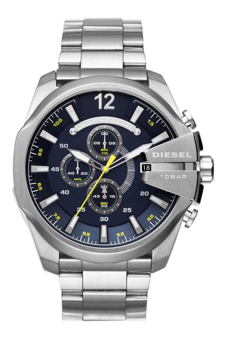 Mega Chief Chronograph Bracelet Watch, 51mm x 59mm, Main, color, SILVER