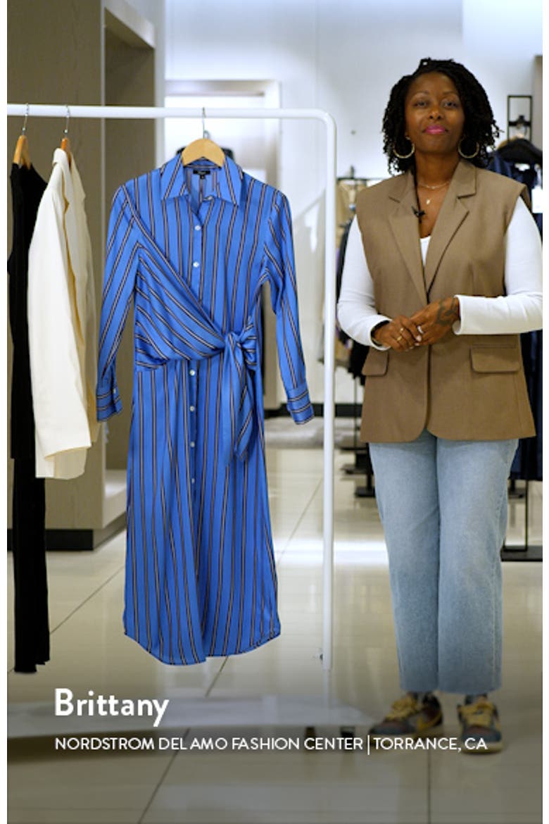 Lacey Stripe Tie Front Long Sleeve Sateen Shirtdress video