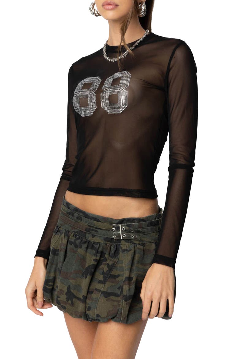 88 Rhinestone Sheer Mesh Top, Alternate, color, BLACK