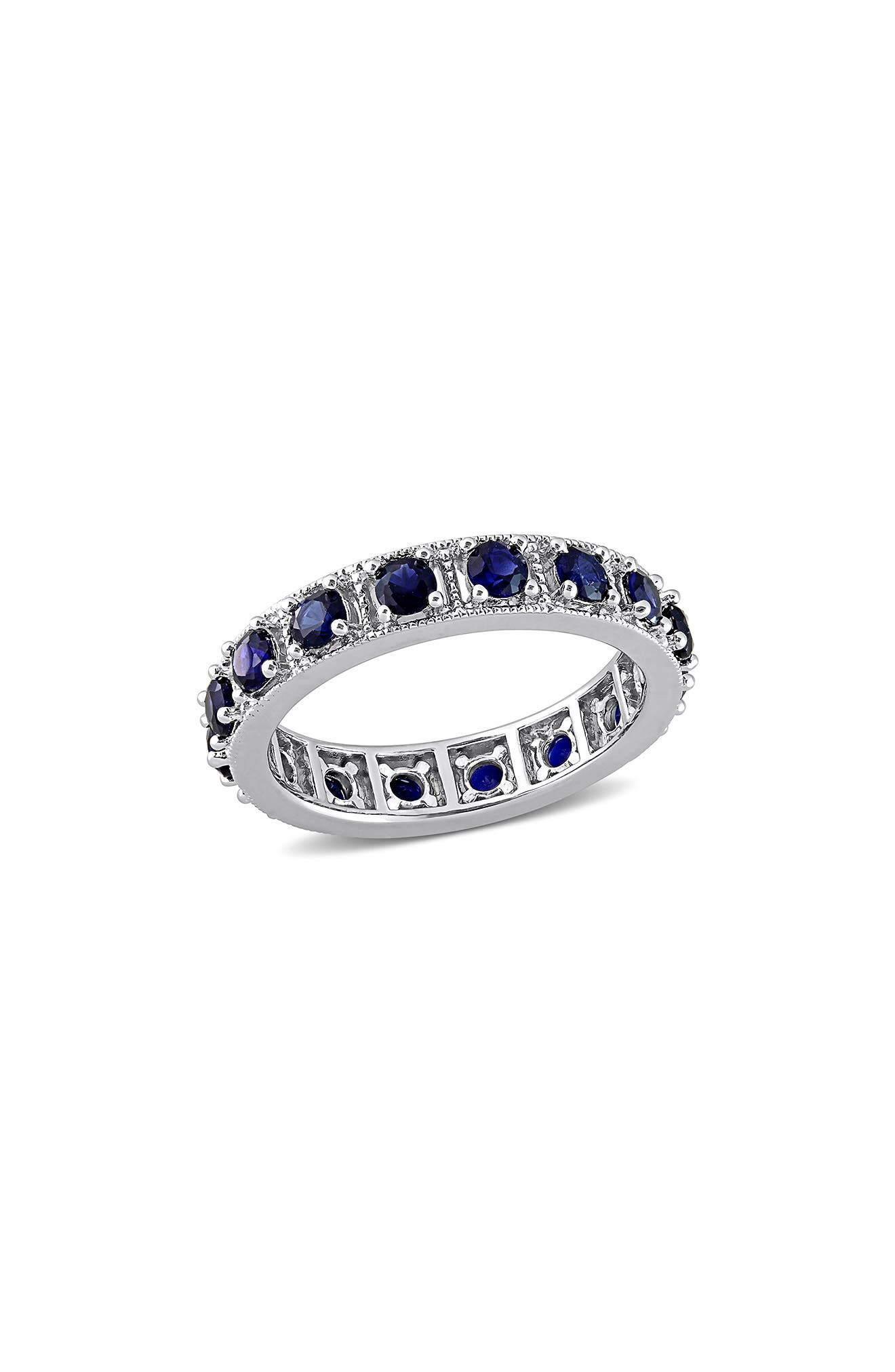 DELMAR Sterling Silver Created Blue Sapphire Ring
