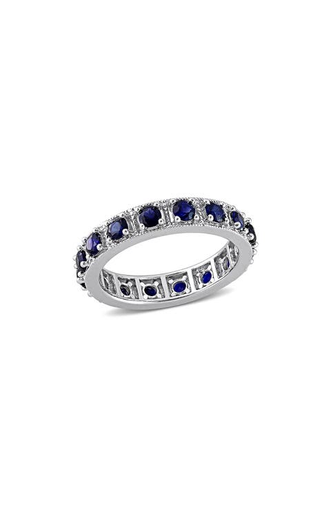 Sterling Silver Created Blue Sapphire Ring