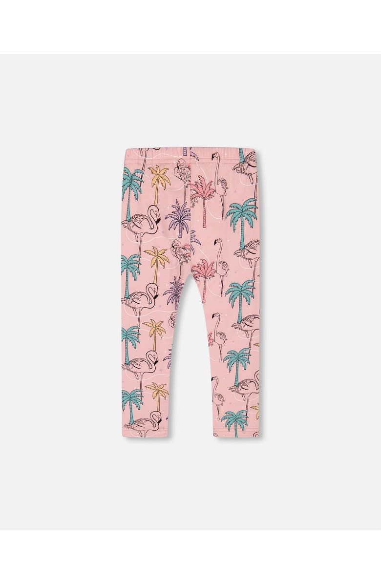 Deux par Deux Girl's Printed Organic Cotton Capri Legging Palm Trees, Pink Flamingo, And Turquoise, Alternate, color, 