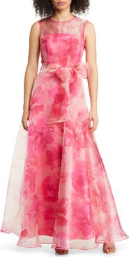Eliza J Floral Illusion Neck Organza Ballgown