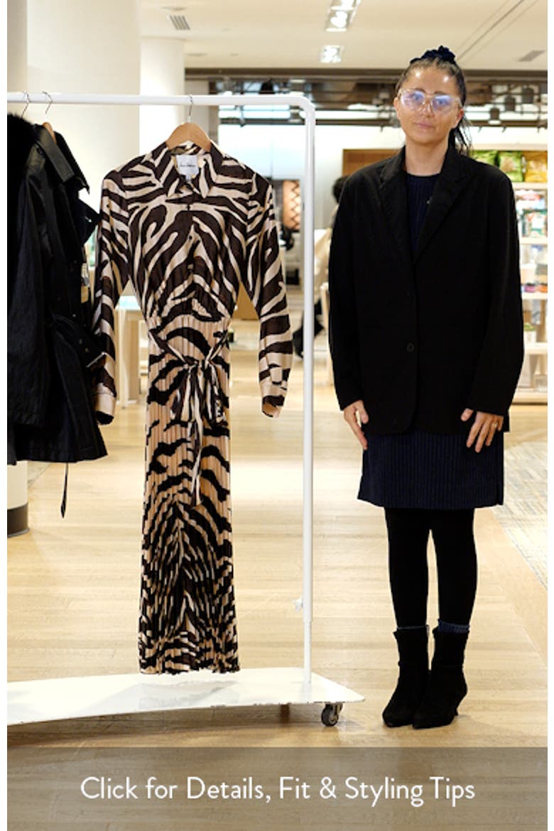 Zebra Print Long Sleeve Pleated Maxi Shirtdress video