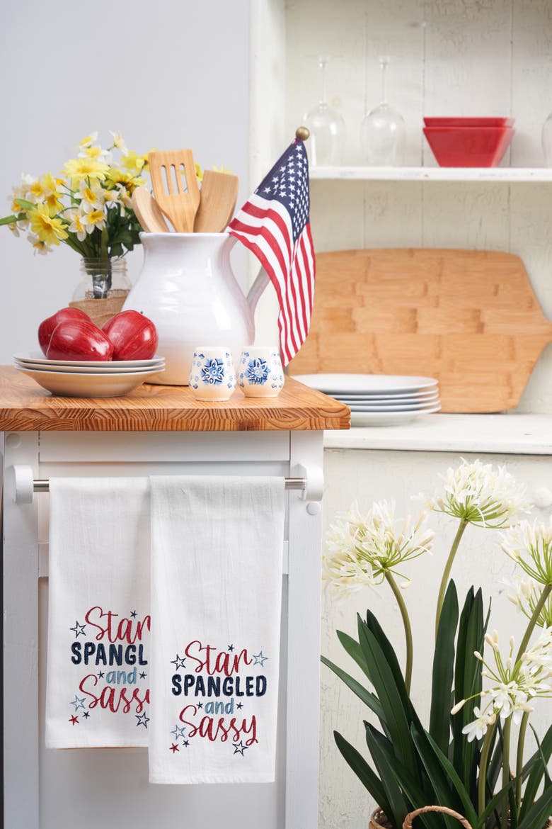 Star Spangled And Sassy 4th of July Kitchen Towel, Alternate, color, White
