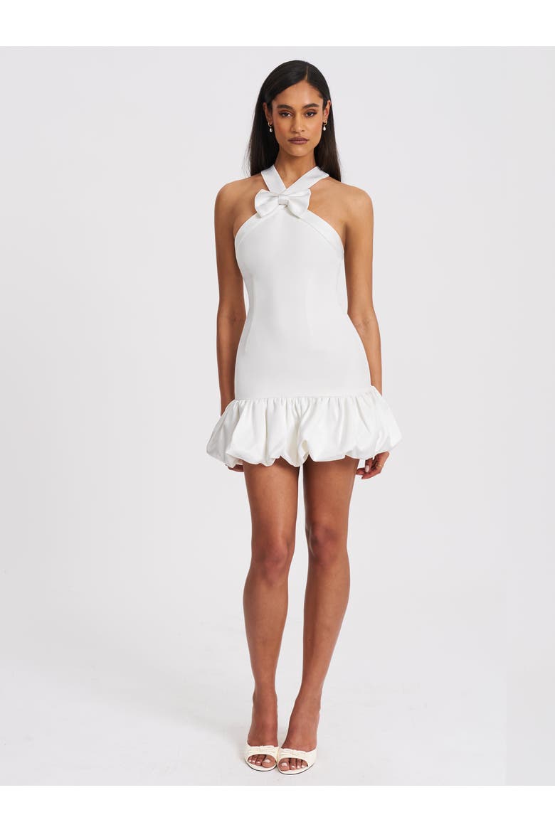 Barbra Cross Straps Bodycon Mini Dress with Bubble Hem, Alternate, color, White