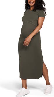 MOTHERHOOD MATERNITY Crew Neck Short Sleeve Nursing Midi Dress