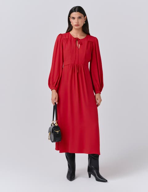 Layla Crepe Tie Neck Midi Dress
