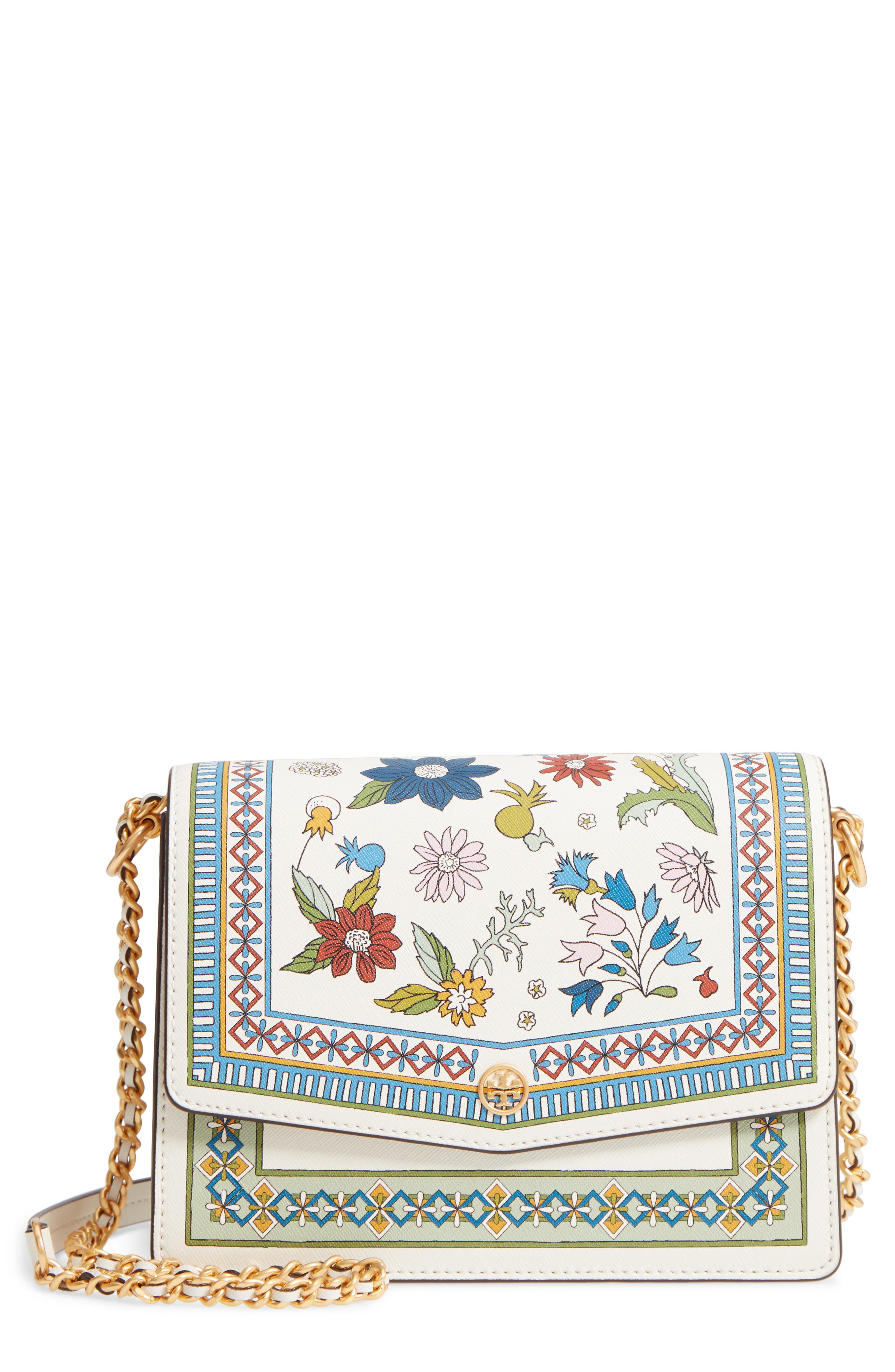 Tory Burch Robinson Floral Print Shoulder Bag, Main, color, 
