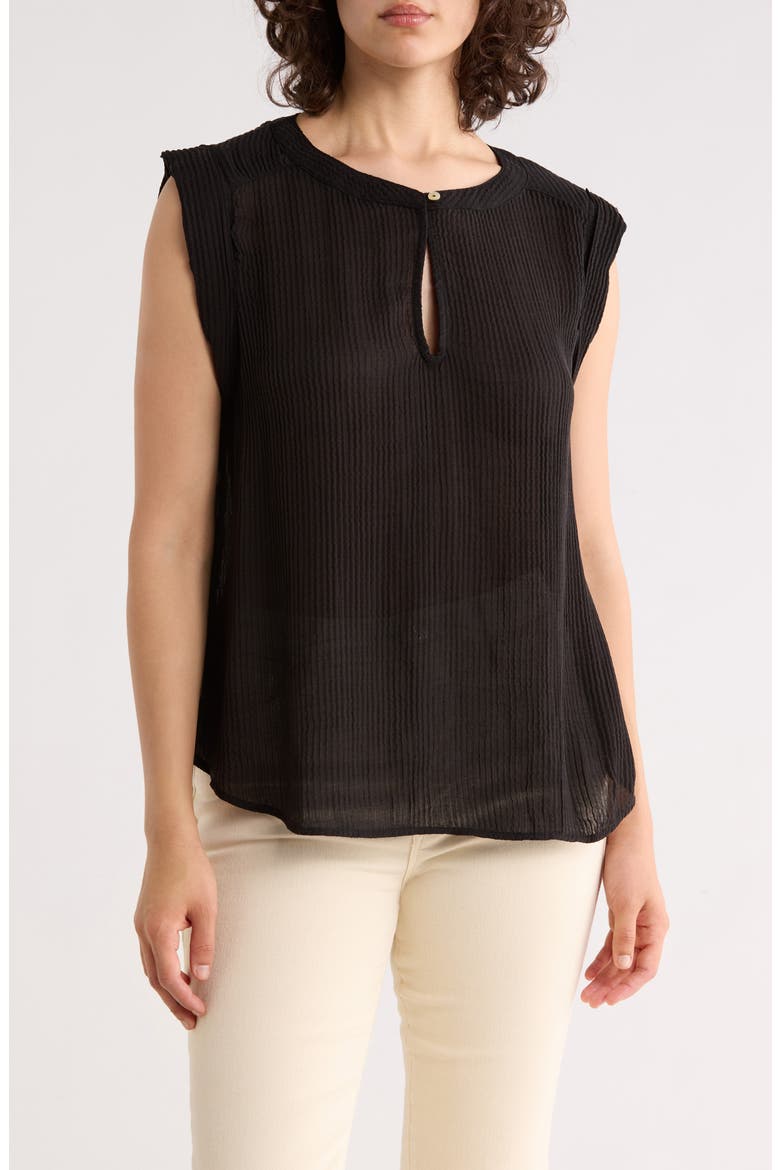 Cap Sleeve Shirred Top, Main, color, BLACK