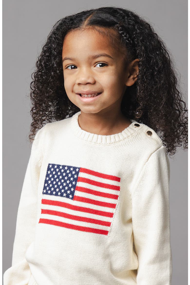 Kids' Organic Crew Neck Flag Sweater, Alternate, color, Ivory Flag