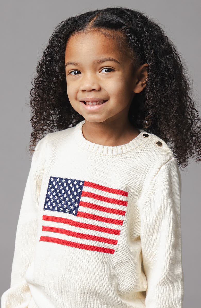 Hope & Henry Kids' Organic Crew Neck Flag Sweater, Alternate, color, Ivory Flag