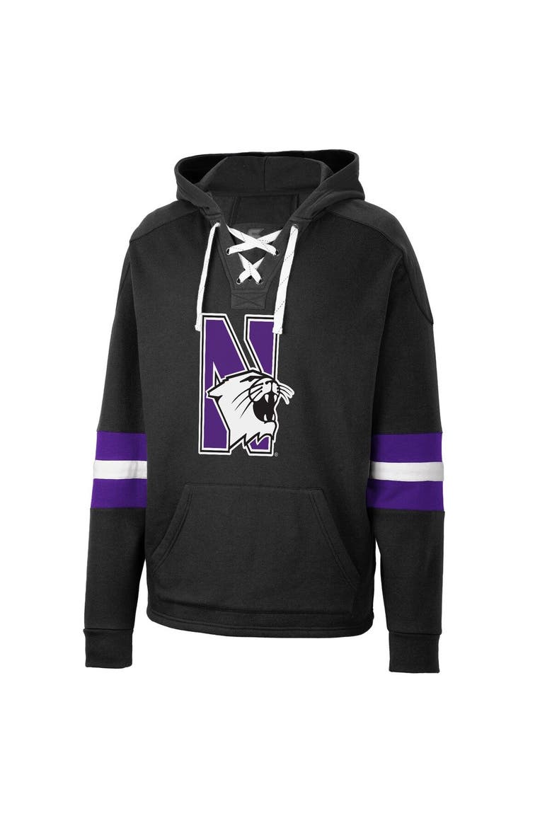 Men's Colosseum Black Northwestern Wildcats Lace-Up 4.0 Pullover Hoodie, Alternate, color, Black