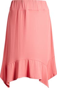 24seven Comfort Apparel Handkerchief Hem Jersey Midi Skirt