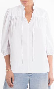 ocean+main Cotton Tie Neck 3/4 Sleeve Top