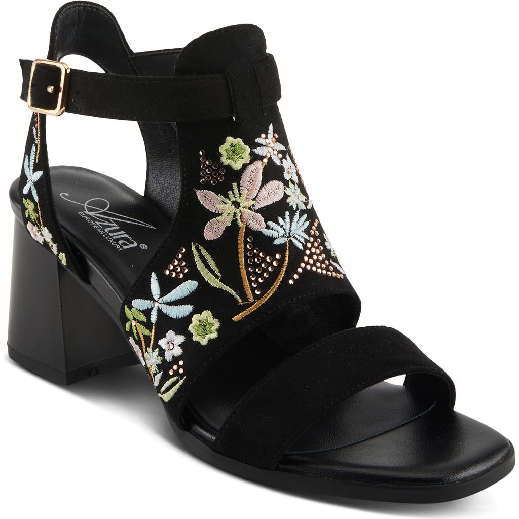 Azura By Spring Step Romantic Floral Embroidered Sandal In Black