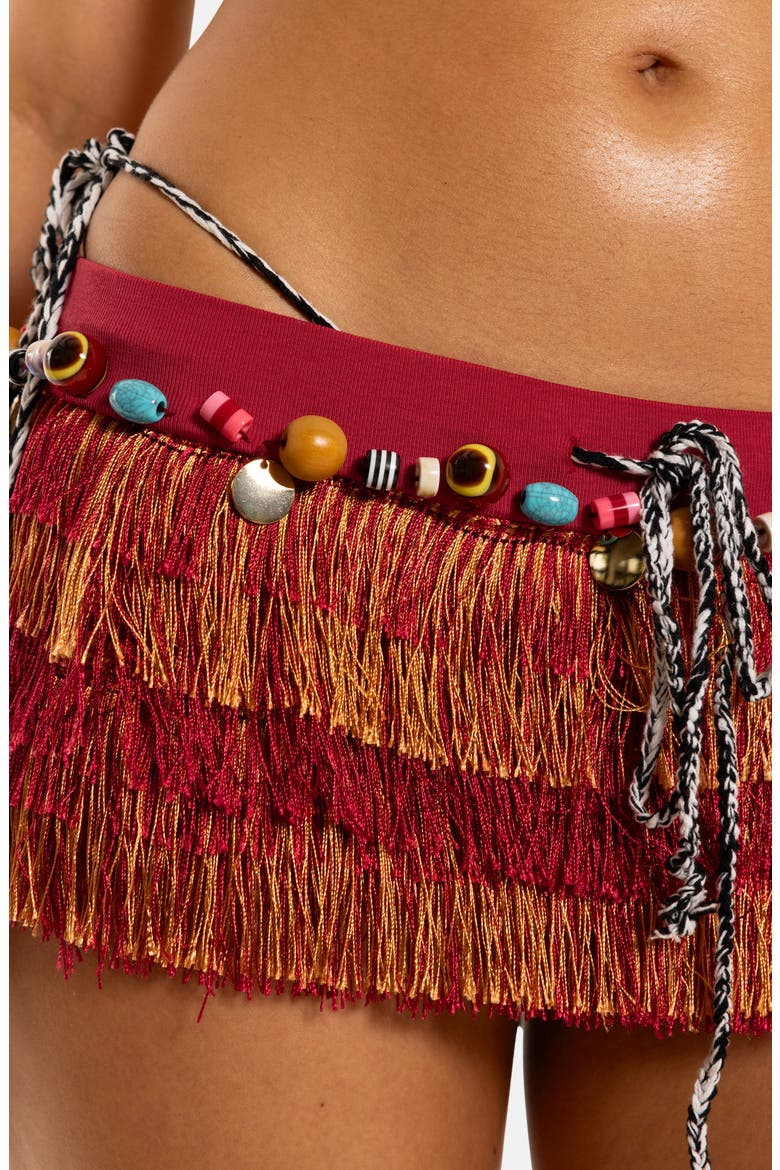 Beaded Fringed Micro Miniskirt, Alternate, color, RED MULTI