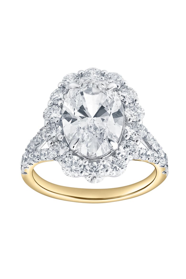 Sabina 14K Yellow Gold Oval Lab Grown Diamond Halo Engagement Ring - 4.7 Ct, Main, color, 14K Yellow Gold