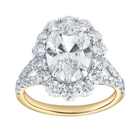 Sabina 14K Yellow Gold Oval Lab Grown Diamond Halo Engagement Ring - 4.7 Ct