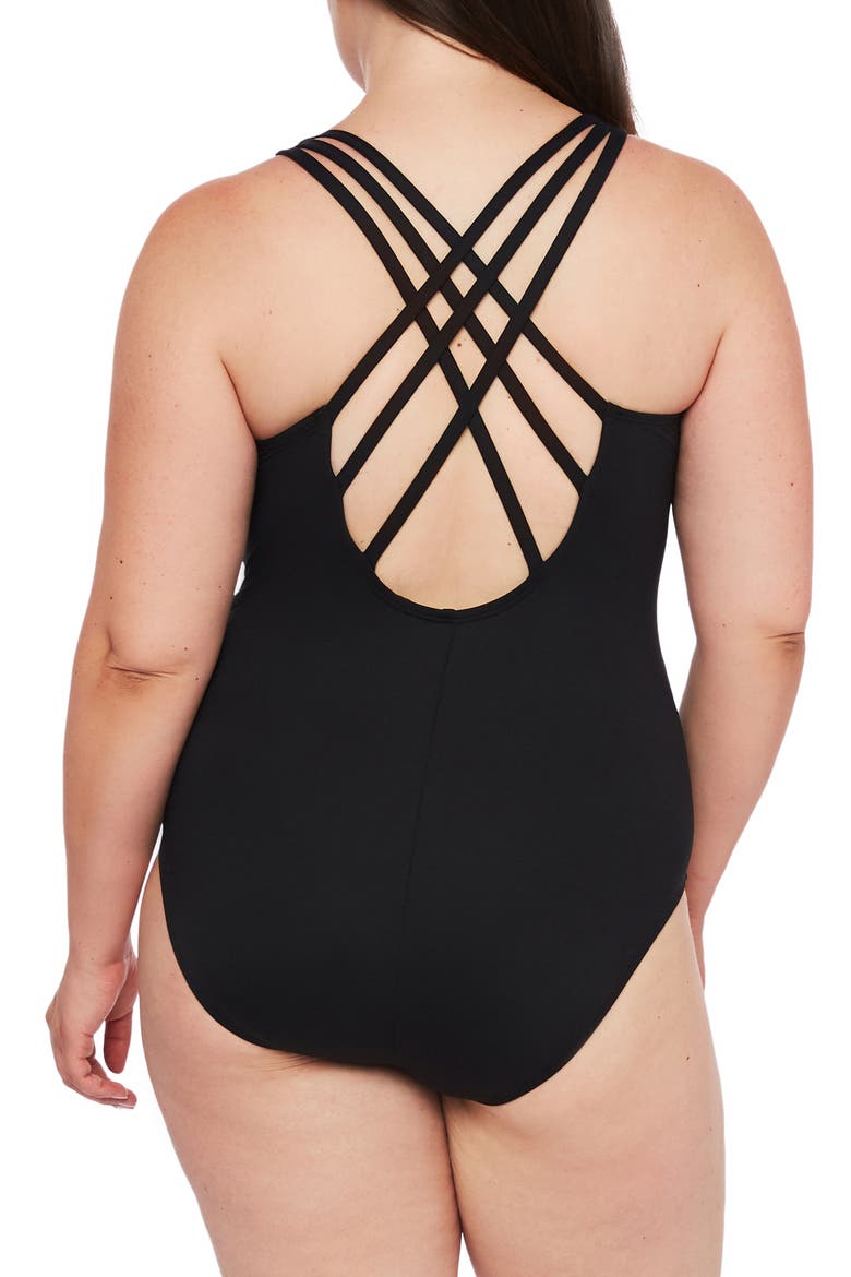 Island Goddess One-Piece Swimsuit, Alternate, color, BLACK