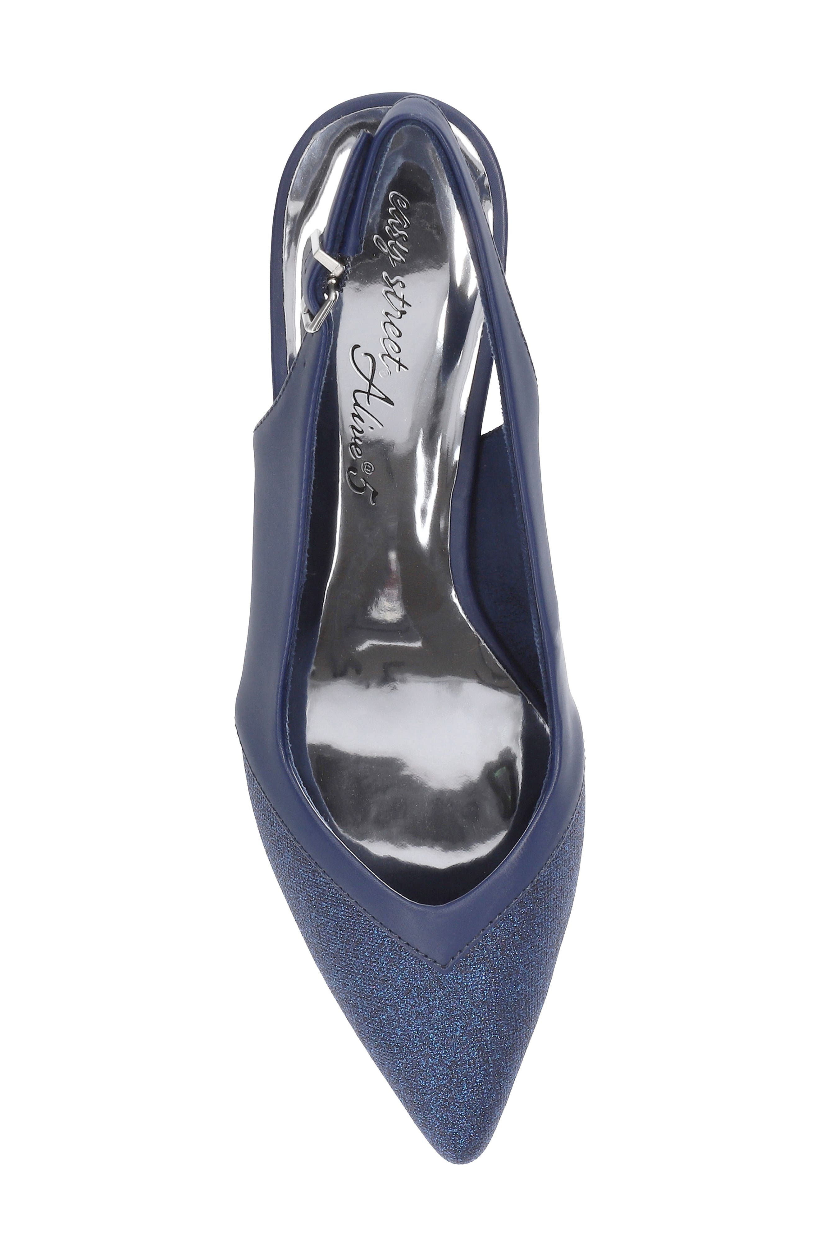 EASY STREET Vivid Kitten Heel Slingback Pump, Alternate, color, Navy Satin-Glitter