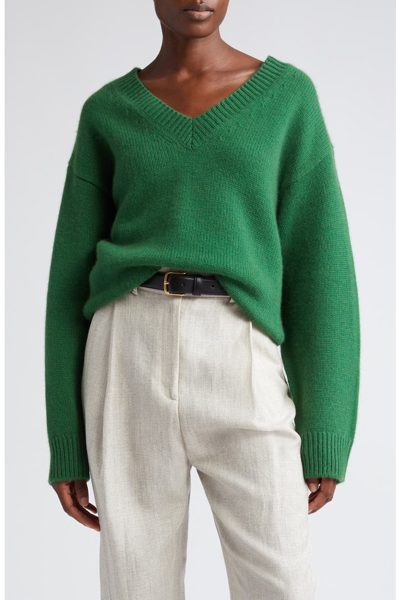 Wool & Cashmere V-Neck Sweater, Main, color, PINE