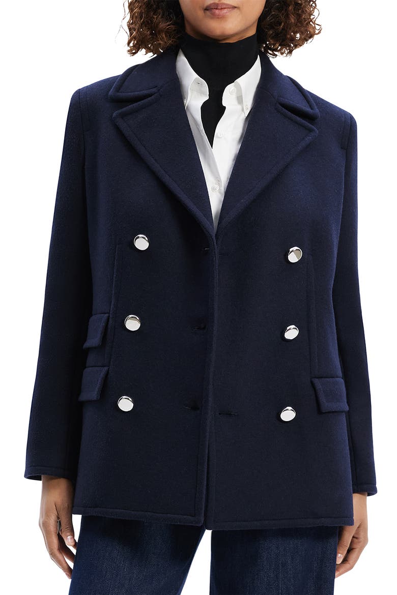 Double Breasted Wool Peacoat Blazer, Main, color, BALTIC