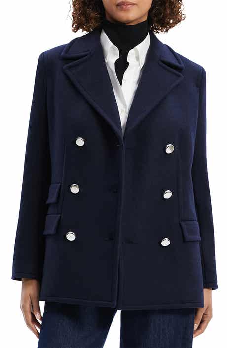Theory Double Breasted Wool Peacoat Blazer