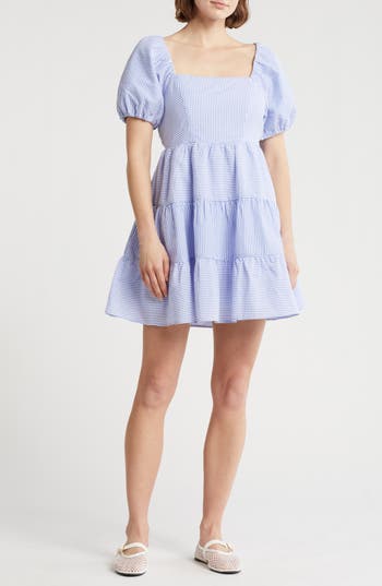 Shop Melrose And Market Seersucker Puff Sleeve Minidress