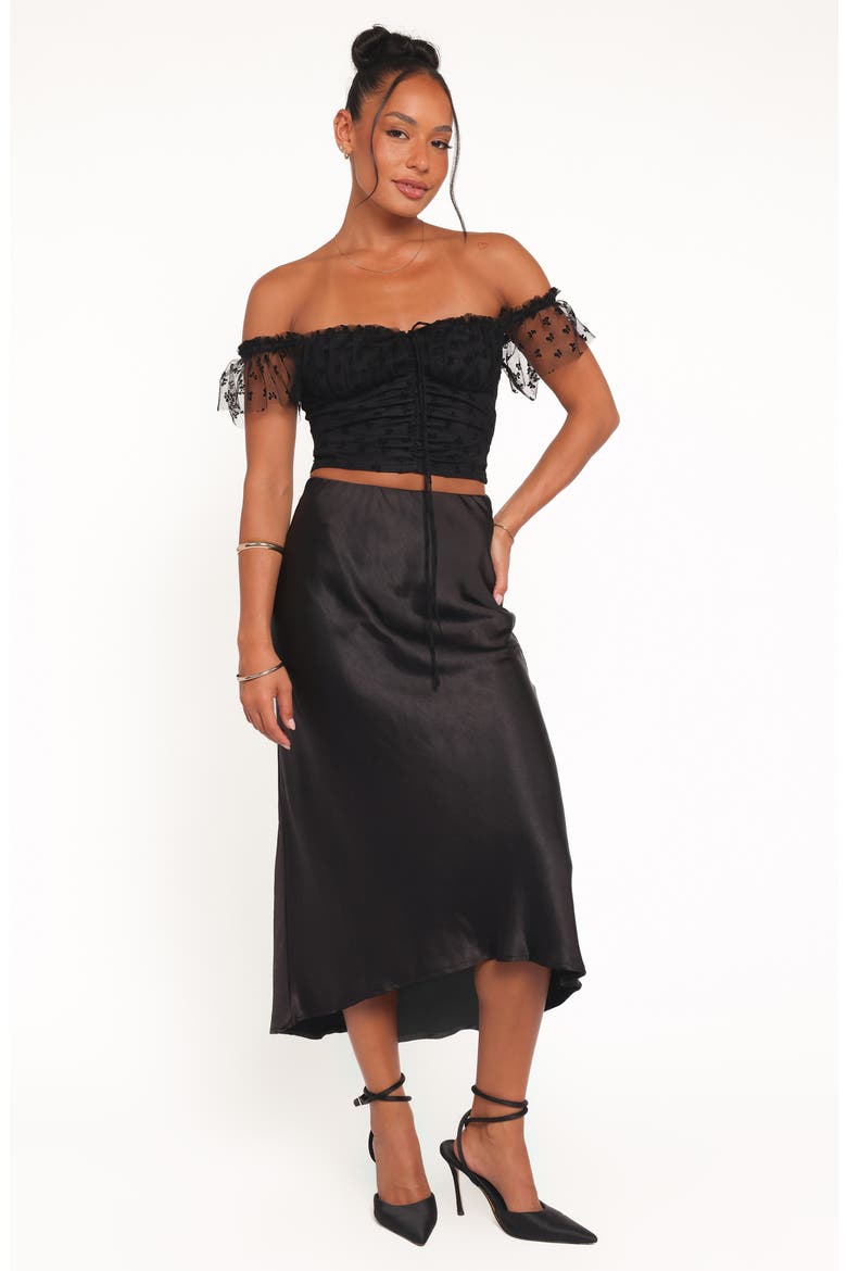 Aster Off the Shoulder Mesh Crop Top, Alternate, color, BLACK
