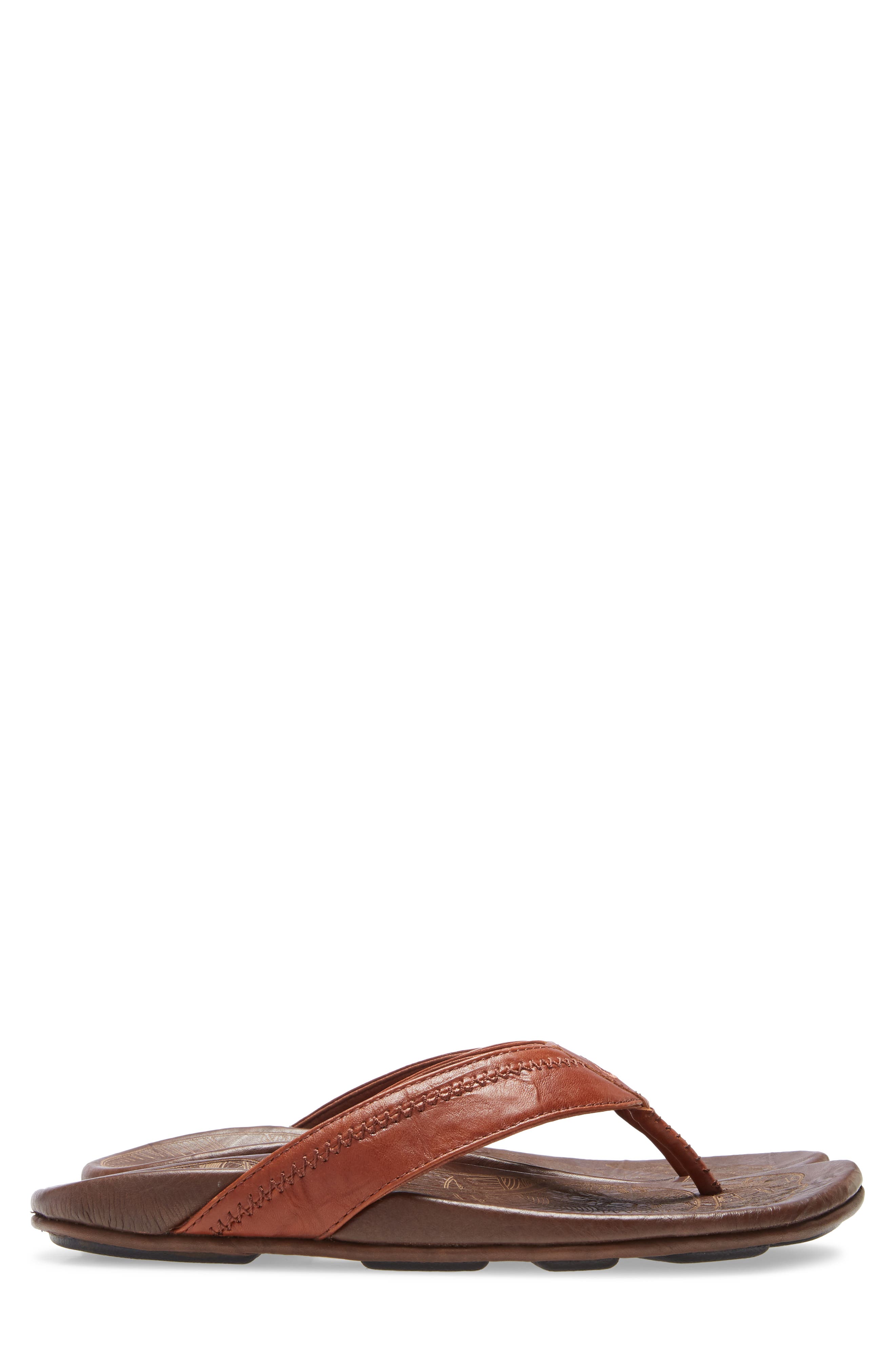Hiapo Flip Flop, Alternate, color, RUM/ DARK WOOD LEATHER