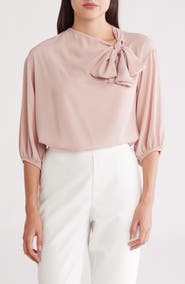 Renee C Scarf Detail Three-Quarter Sleeve Top