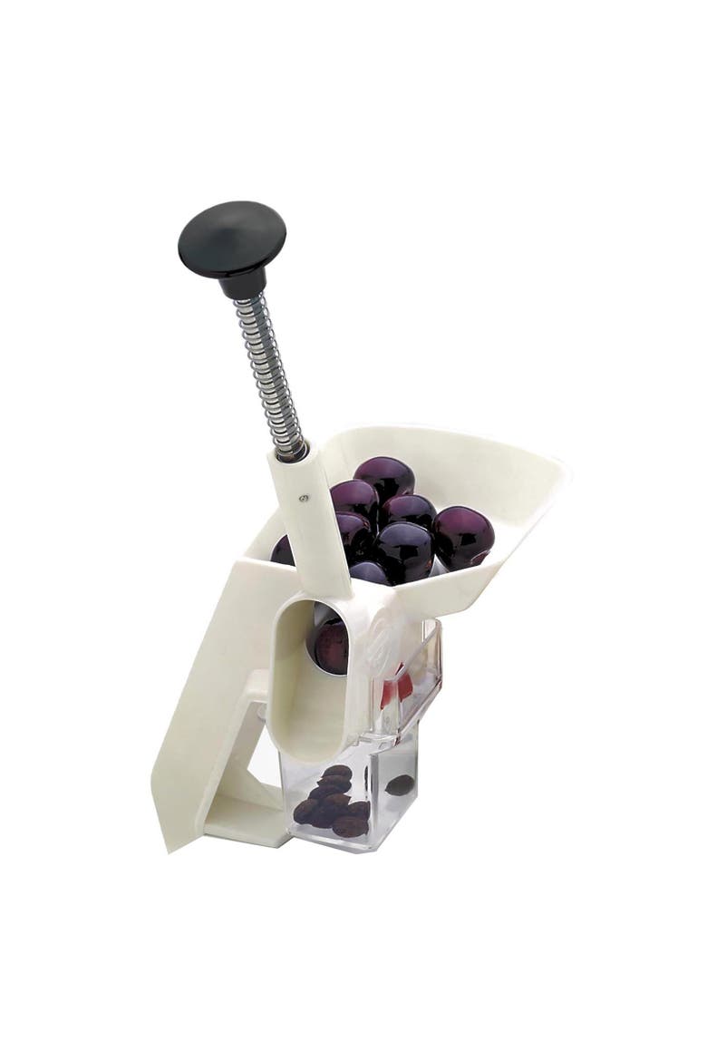 Deluxe Automatic Feed Cherry Pitter with Clamp and Catch Hopper, Main, color, White