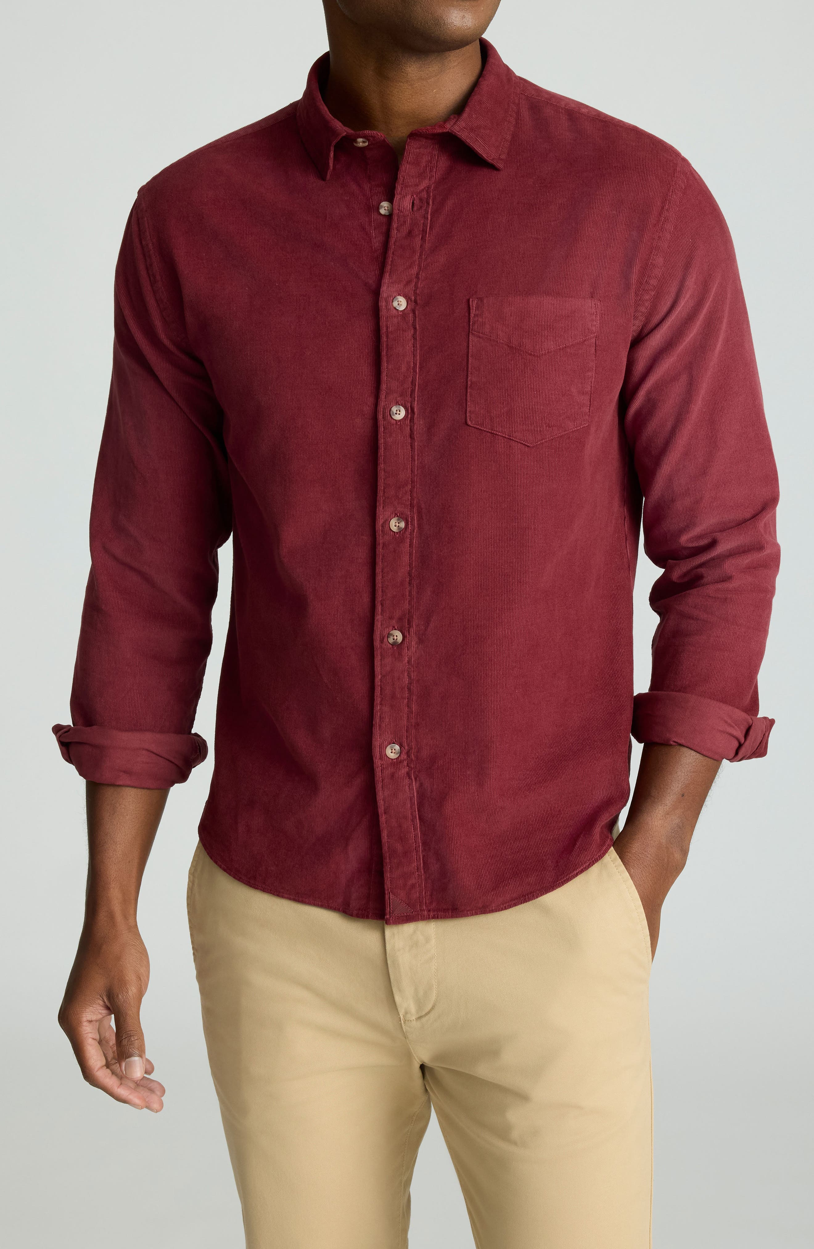 Caprone Solid Cotton Corduroy Button-Up Shirt