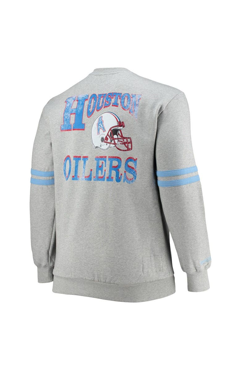 Mitchell & Ness Men's Mitchell & Ness Heathered Gray Houston Oilers Big & Tall Gridiron Classics Allover Print Pullover Sweatshirt, Alternate, color, 