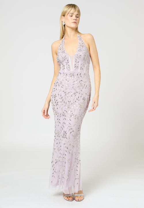 Beauut Embellished Sequin Beaded Occasional Maxi Dress In Pink