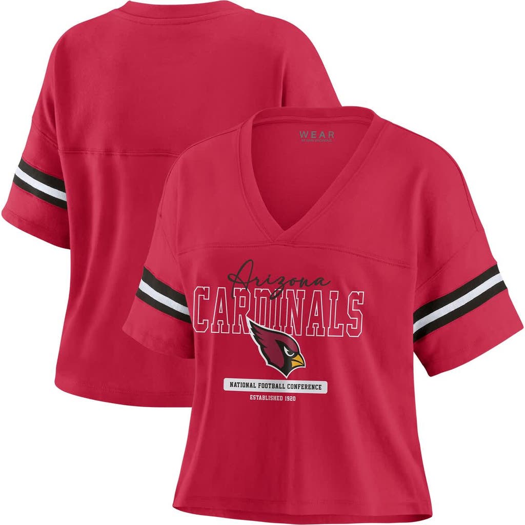 Wear By Erin Andrews Women's Cardinal Arizona Cardinals Color Block Boxy Modest Crop V-neck T-shirt In Red