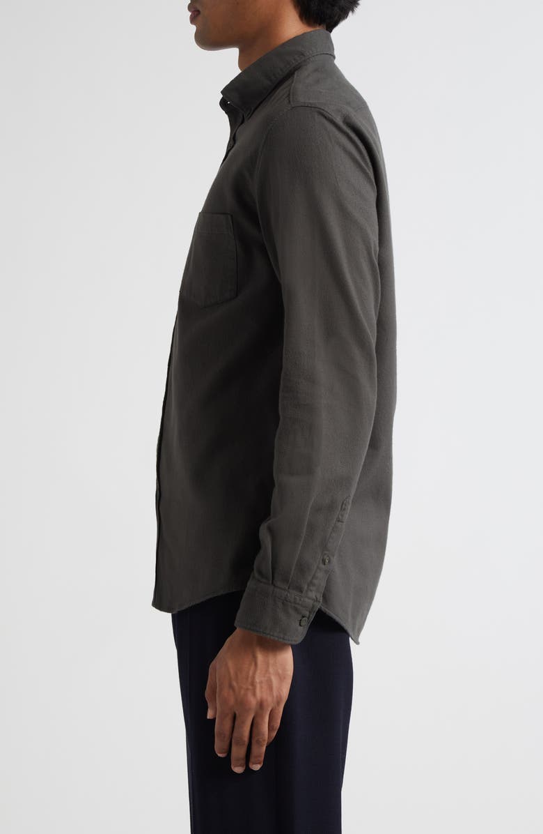 Sunspel Brushed Cotton Flannel Button-Down Shirt, Alternate, color, Dark Green