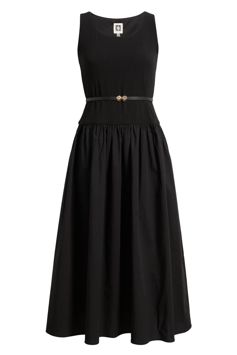 Sleeveless Mixed Media Midi Dress, Alternate, color, ANNE BLACK