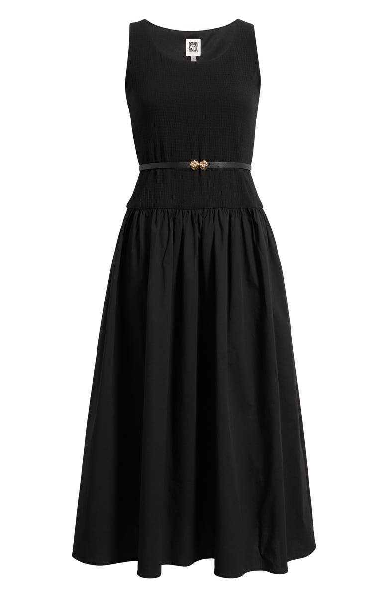 Anne Klein Sleeveless Mixed Media Midi Dress, Main, color, Anne Black