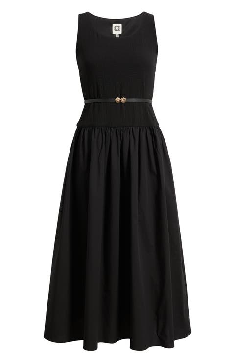 Sleeveless Mixed Media Midi Dress (Petite)
