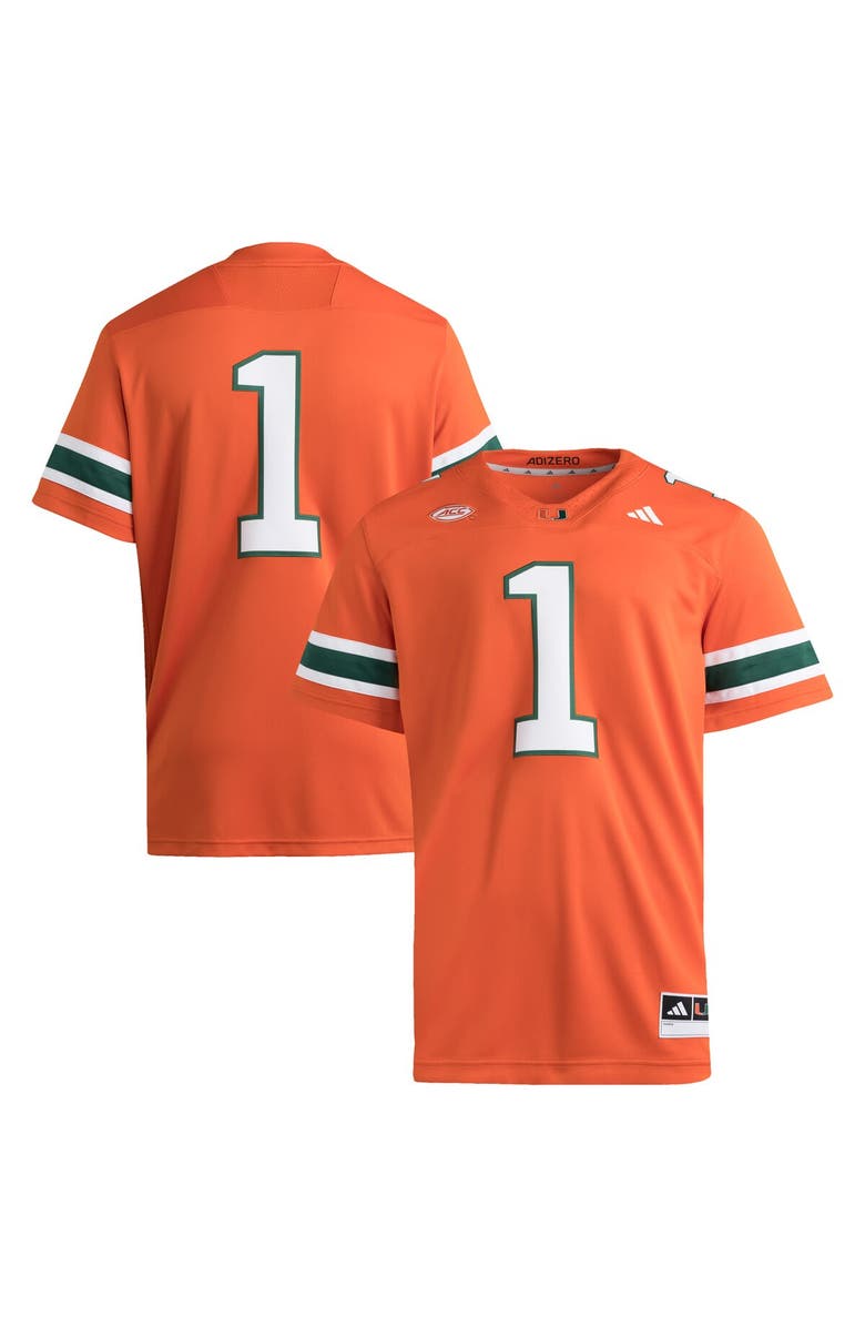 adidas Men's adidas #1 Orange Miami Hurricanes Premier Jersey, Main, color,