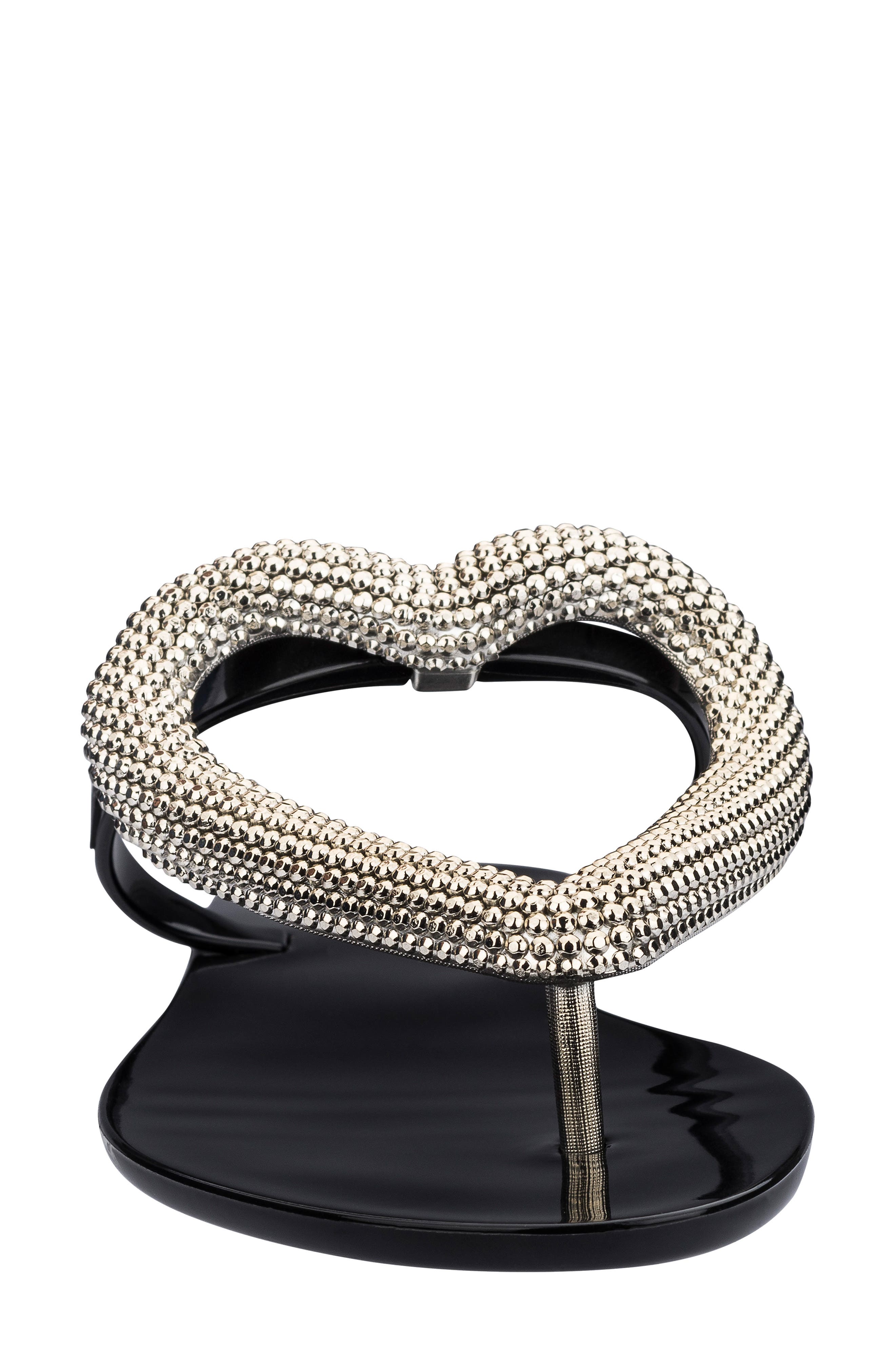 Melissa Big Heart Chrome Jelly Flip Flop, Alternate, color, 