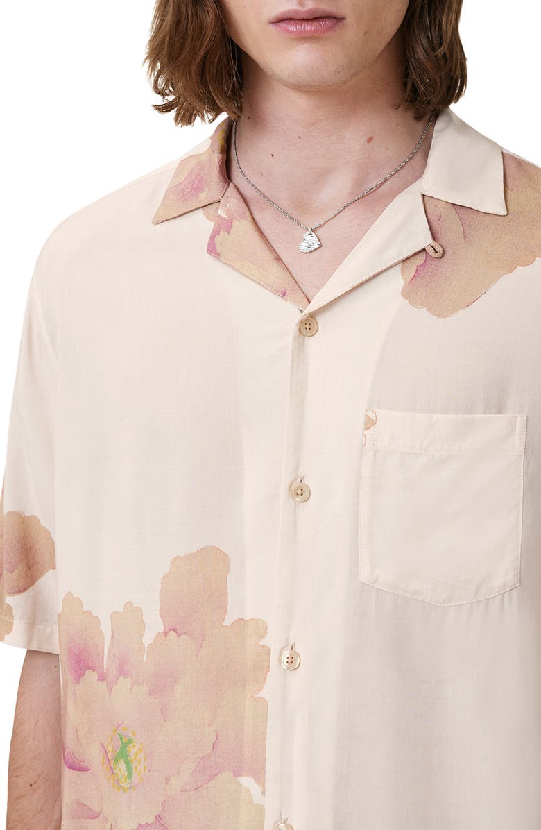 AllSaints Peony Short Sleeve Camp Shirt, Alternate, color, Ecru White