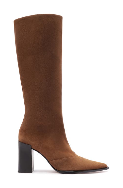 Schutz Raffaela Up Block Pointed Toe Knee High Boot In Brown