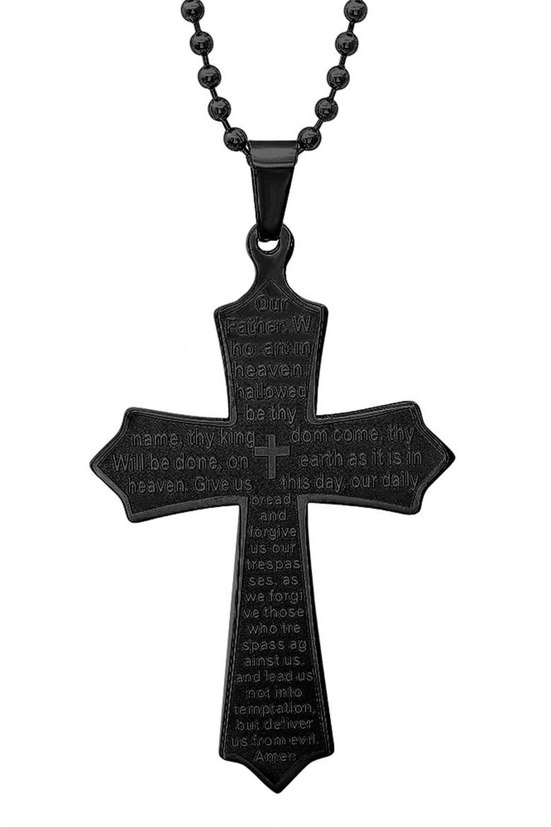Men's Lord's Prayer Cross Pendant Necklace, Main, color, BLACK