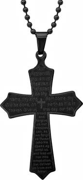 STEELTIME Men's Lord's Prayer Cross Pendant Necklace