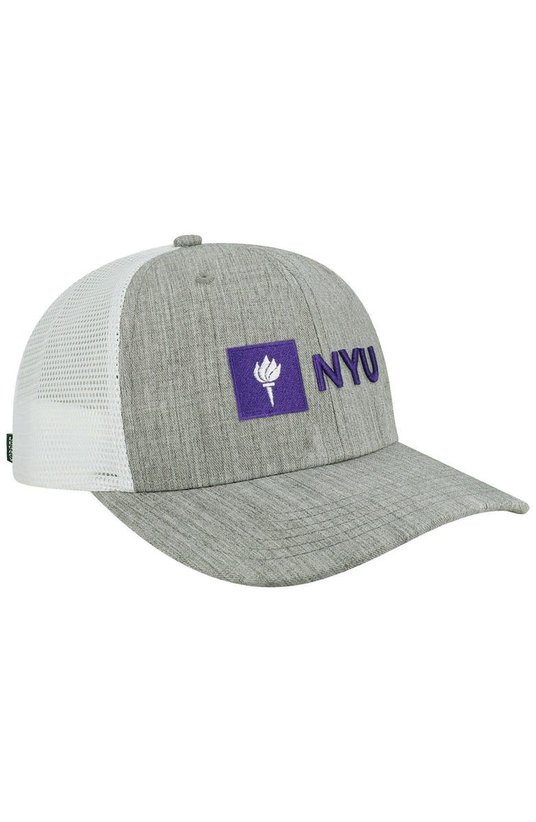 LEGACY ATHLETIC Men's Legacy Athletic Heather Gray/White NYU Violets The Champ Trucker Snapback Hat, Alternate, color, 