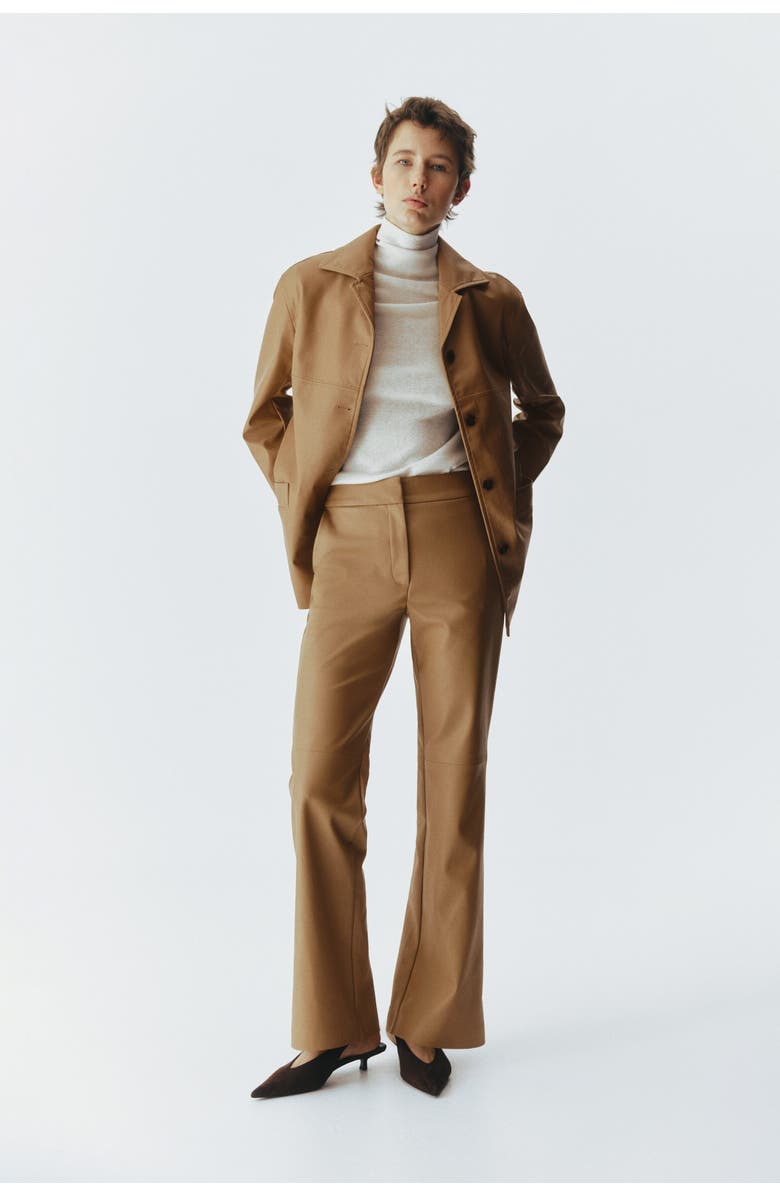 H&M Bootcut Coated Trousers, Alternate, color, Beige