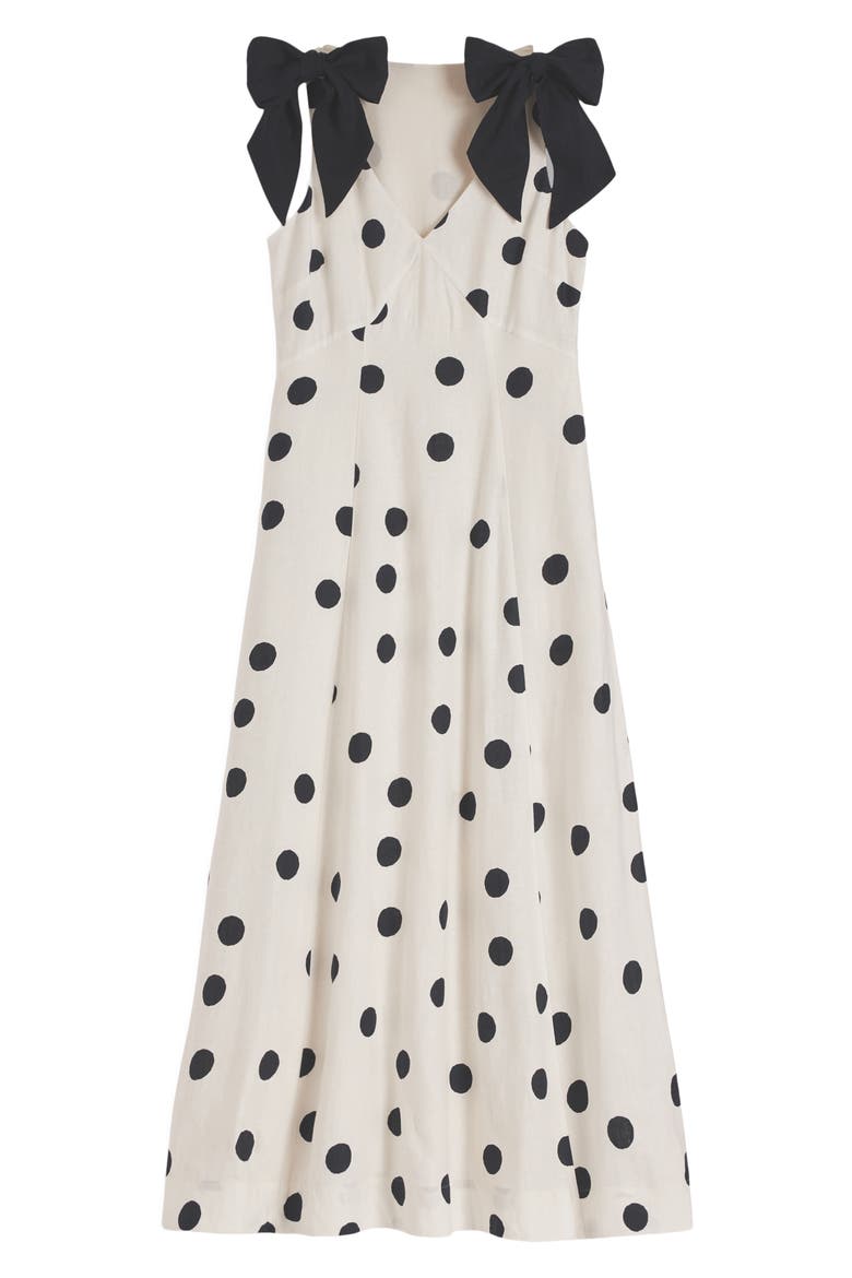 Bow Detail Linen Empire Waist Dress, Alternate, color, IVORY PAINTED DOT SPACED